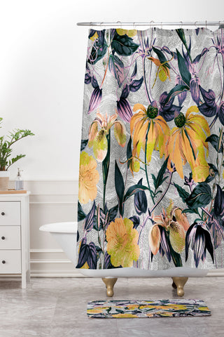 Marta Barragan Camarasa Abstract pattern of yellow blooms Shower Curtain And Mat