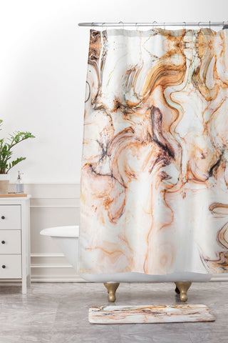 Marta Barragan Camarasa Abstract pink marble mosaic Shower Curtain And Mat
