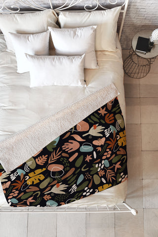 Marta Barragan Camarasa Abstract shapes of dark modern Fleece Throw Blanket