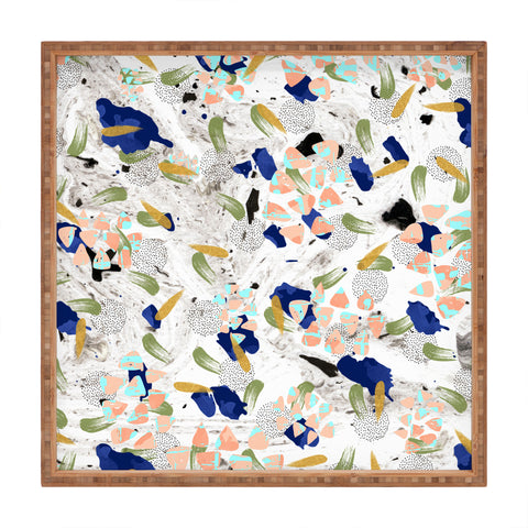 Marta Barragan Camarasa Abstract shapes of textures on marble II Square Tray