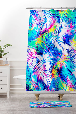 Marta Barragan Camarasa Abstract tropical glitches Shower Curtain And Mat