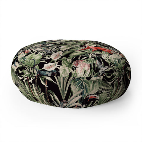 Marta Barragan Camarasa Animals in the dark of the jungle Floor Pillow Round