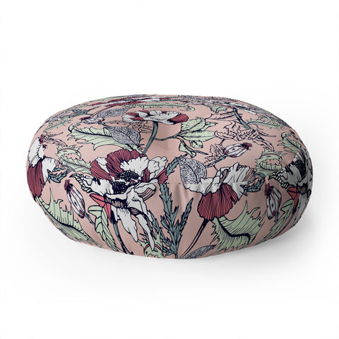 Marta Barragan Camarasa Autumnal flowering of poppies Floor Pillow Round