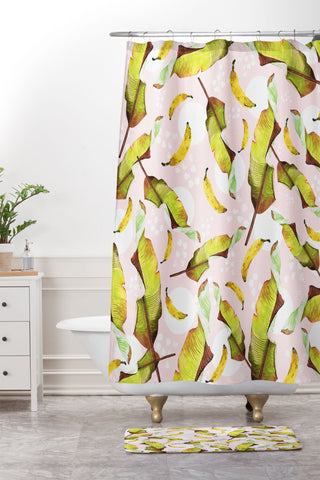 Marta Barragan Camarasa Banana leaf and bananas Shower Curtain And Mat