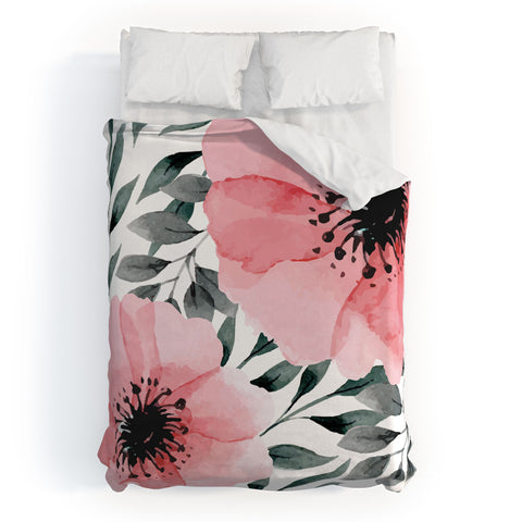 Marta Barragan Camarasa Big Watercolor Flowers Duvet Cover