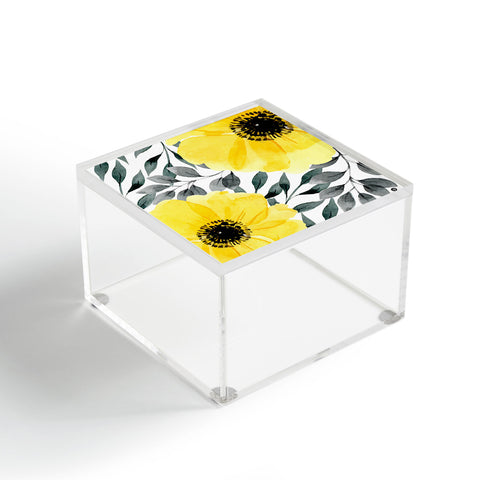 Marta Barragan Camarasa Big yellow watercolor flowers Acrylic Box