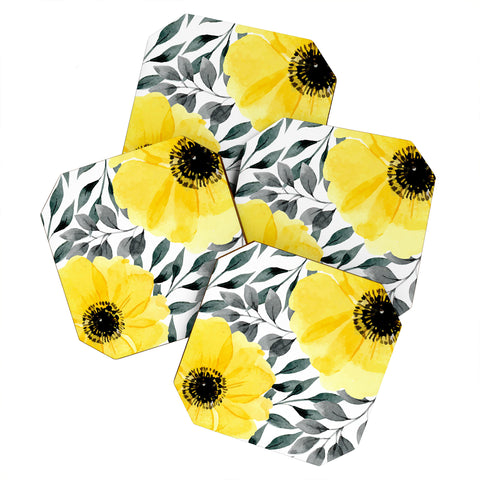Marta Barragan Camarasa Big yellow watercolor flowers Coaster Set