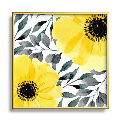 Marta Barragan Camarasa Big yellow watercolor flowers Square Metal Framed Art Print