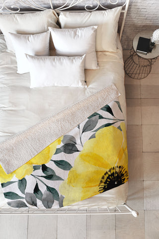 Marta Barragan Camarasa Big yellow watercolor flowers Fleece Throw Blanket