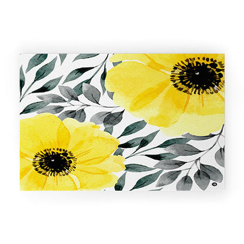 Marta Barragan Camarasa Big yellow watercolor flowers Welcome Mat