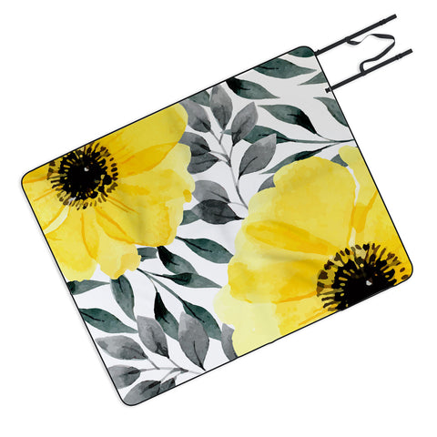 Marta Barragan Camarasa Big yellow watercolor flowers Picnic Blanket