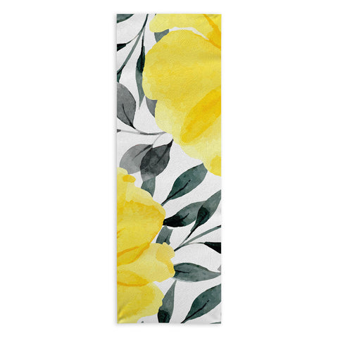 Marta Barragan Camarasa Big yellow watercolor flowers Yoga Towel