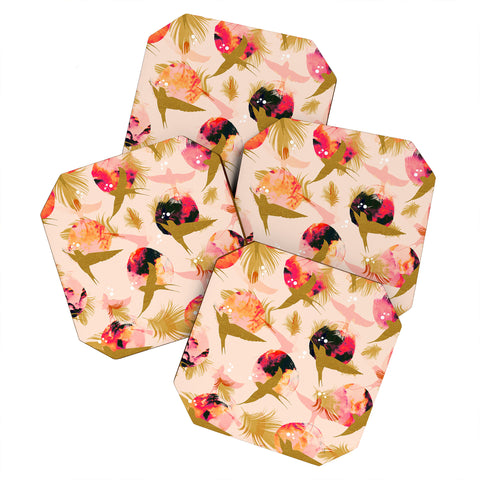 Marta Barragan Camarasa Bird flying with sunset and feathers Coaster Set
