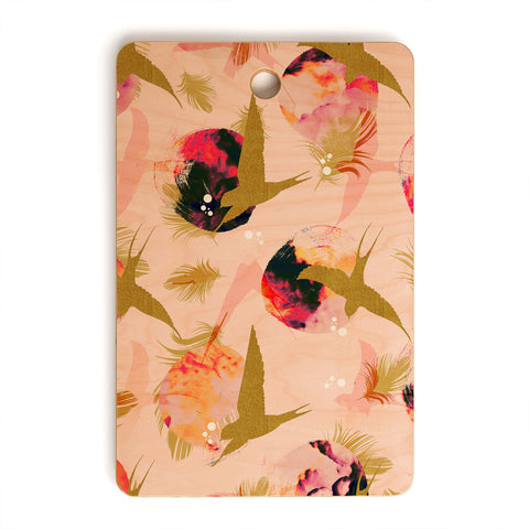 Marta Barragan Camarasa Bird flying with sunset and feathers Cutting Board Rectangle