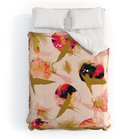 Marta Barragan Camarasa Bird flying with sunset and feathers Duvet Cover