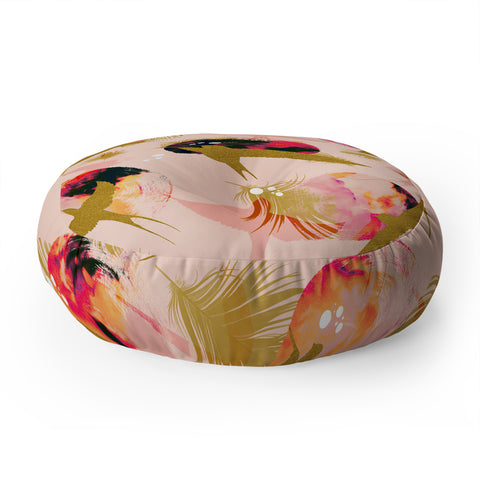 Marta Barragan Camarasa Bird flying with sunset and feathers Floor Pillow Round