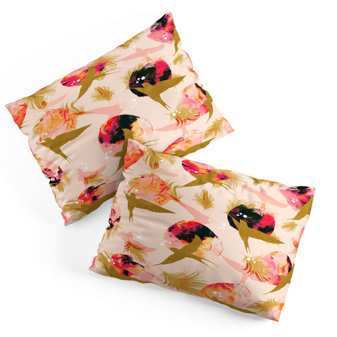 Marta Barragan Camarasa Bird flying with sunset and feathers Pillow Shams