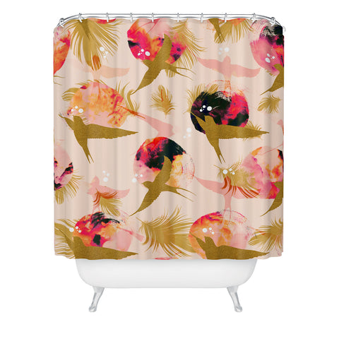 Marta Barragan Camarasa Bird flying with sunset and feathers Shower Curtain