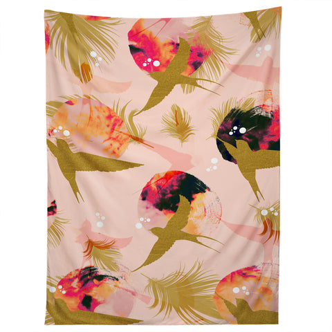 Marta Barragan Camarasa Bird flying with sunset and feathers Tapestry