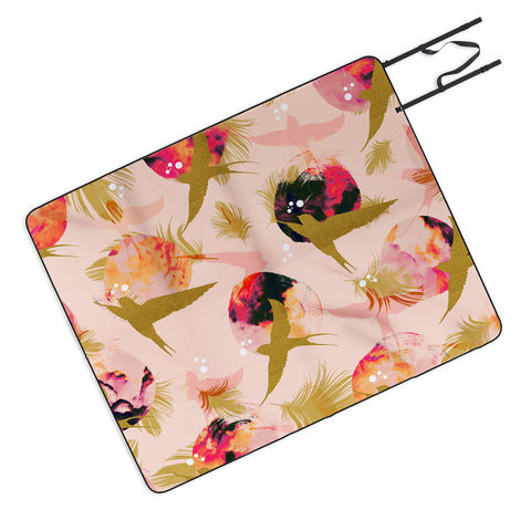 Marta Barragan Camarasa Bird flying with sunset and feathers Picnic Blanket