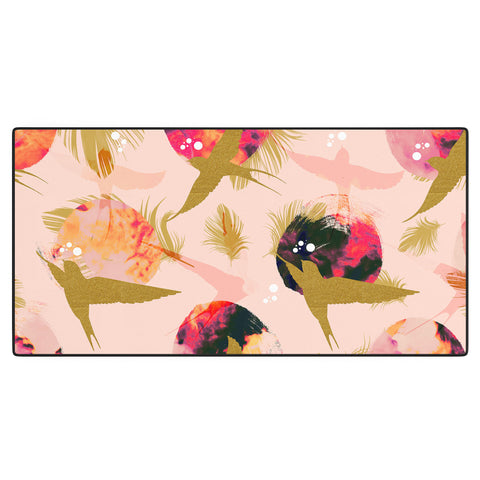 Marta Barragan Camarasa Bird flying with sunset and feathers Desk Mat