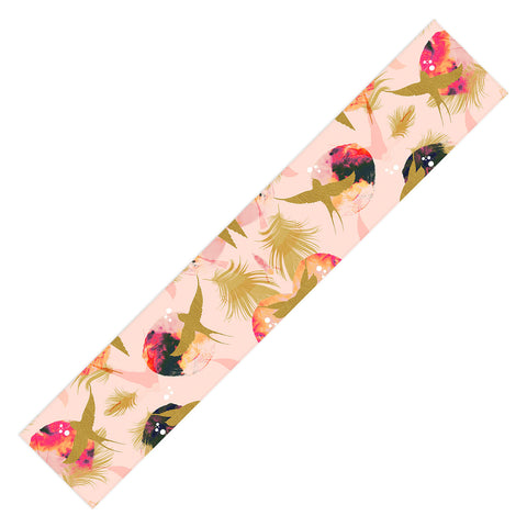 Marta Barragan Camarasa Bird flying with sunset and feathers Table Runner