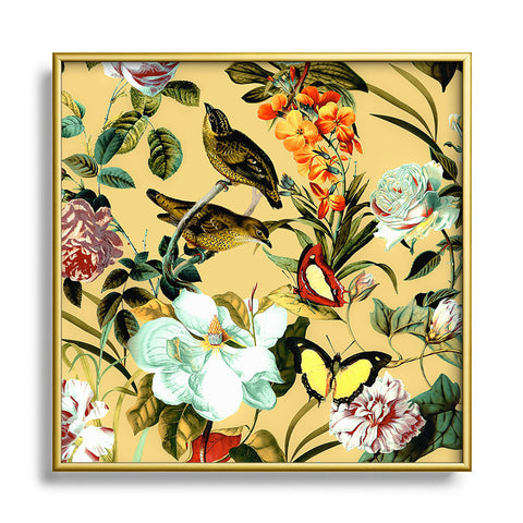 Marta Barragan Camarasa Birds in floral bouquets Square Metal Framed Art Print