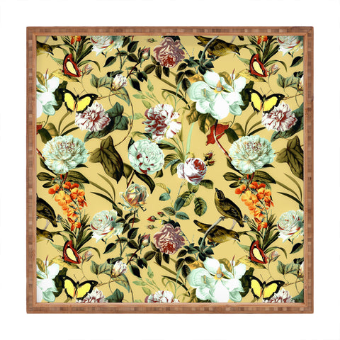 Marta Barragan Camarasa Birds in floral bouquets Square Tray