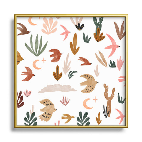Marta Barragan Camarasa Birds in the desert Square Metal Framed Art Print