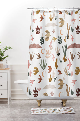 Marta Barragan Camarasa Birds in the desert Shower Curtain And Mat
