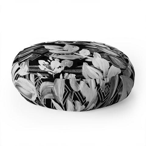 Marta Barragan Camarasa Black and white plants with geometric Floor Pillow Round