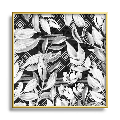 Marta Barragan Camarasa Black and white plants with geometric Square Metal Framed Art Print