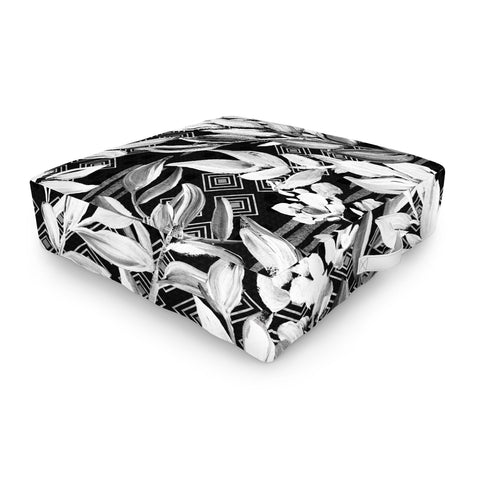 Marta Barragan Camarasa Black and white plants with geometric Outdoor Floor Cushion