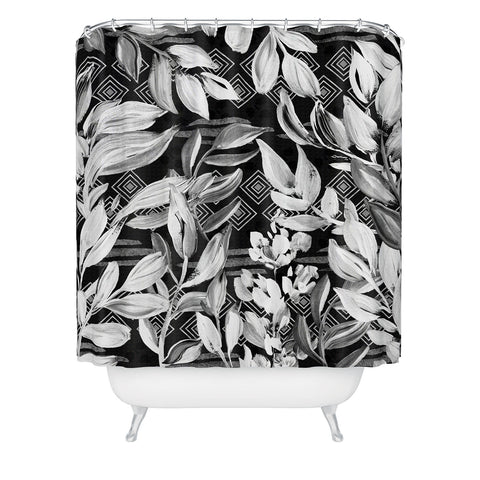 Marta Barragan Camarasa Black and white plants with geometric Shower Curtain