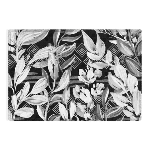 Marta Barragan Camarasa Black and white plants with geometric Outdoor Rug