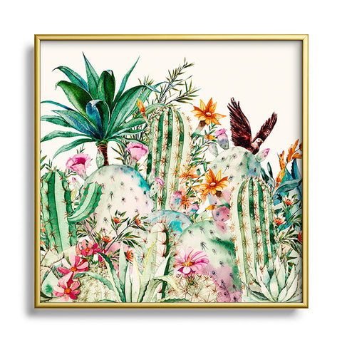 Marta Barragan Camarasa Blooming in the cactus Square Metal Framed Art Print