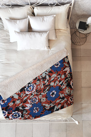 Marta Barragan Camarasa Blue flower stained glass Fleece Throw Blanket