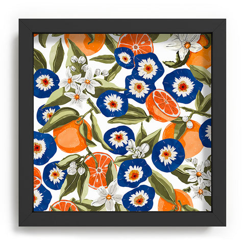Marta Barragan Camarasa Blue flowers on orange B Recessed Framing Square