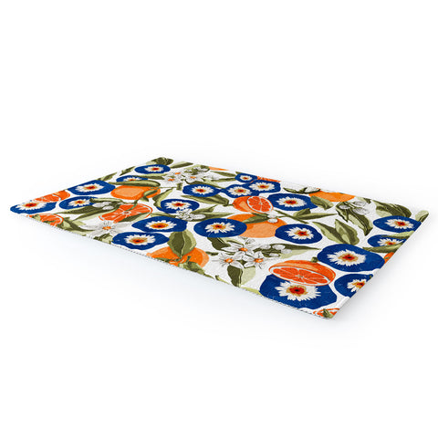 Marta Barragan Camarasa Blue flowers on orange B Area Rug