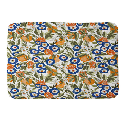 Marta Barragan Camarasa Blue flowers on orange B Memory Foam Bath Mat