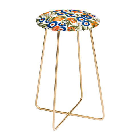 Marta Barragan Camarasa Blue flowers on orange B Counter Stool
