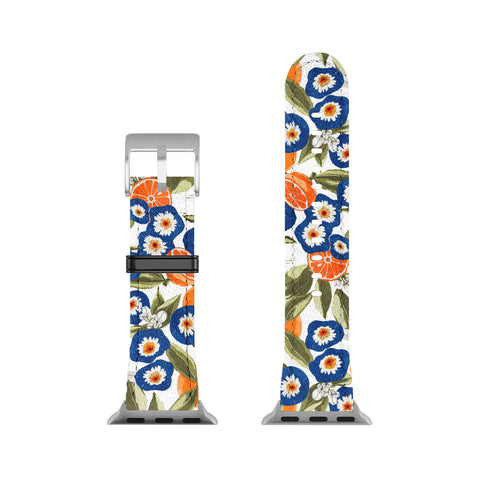 Marta Barragan Camarasa Blue flowers on orange B Apple Watch Band