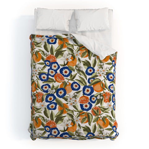 Marta Barragan Camarasa Blue flowers on orange B Duvet Cover