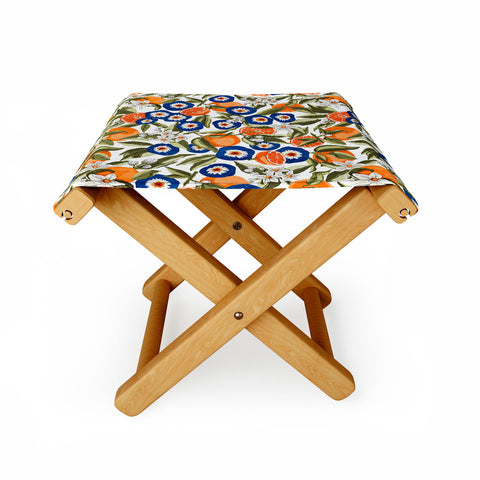 Marta Barragan Camarasa Blue flowers on orange B Folding Stool
