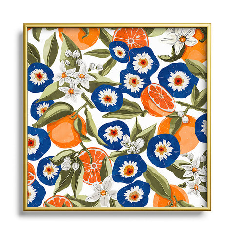 Marta Barragan Camarasa Blue flowers on orange B Metal Square Framed Art Print