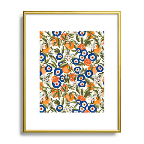 Marta Barragan Camarasa Blue flowers on orange B Metal Framed Art Print
