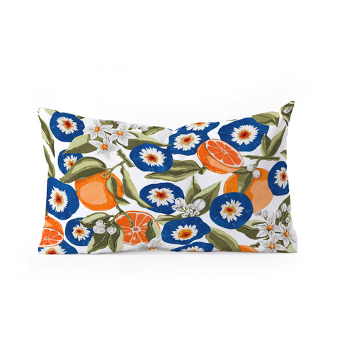 Marta Barragan Camarasa Blue flowers on orange B Oblong Throw Pillow