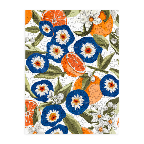 Marta Barragan Camarasa Blue flowers on orange B Puzzle