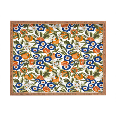 Marta Barragan Camarasa Blue flowers on orange B Rectangular Tray