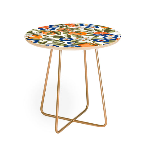 Marta Barragan Camarasa Blue flowers on orange B Round Side Table